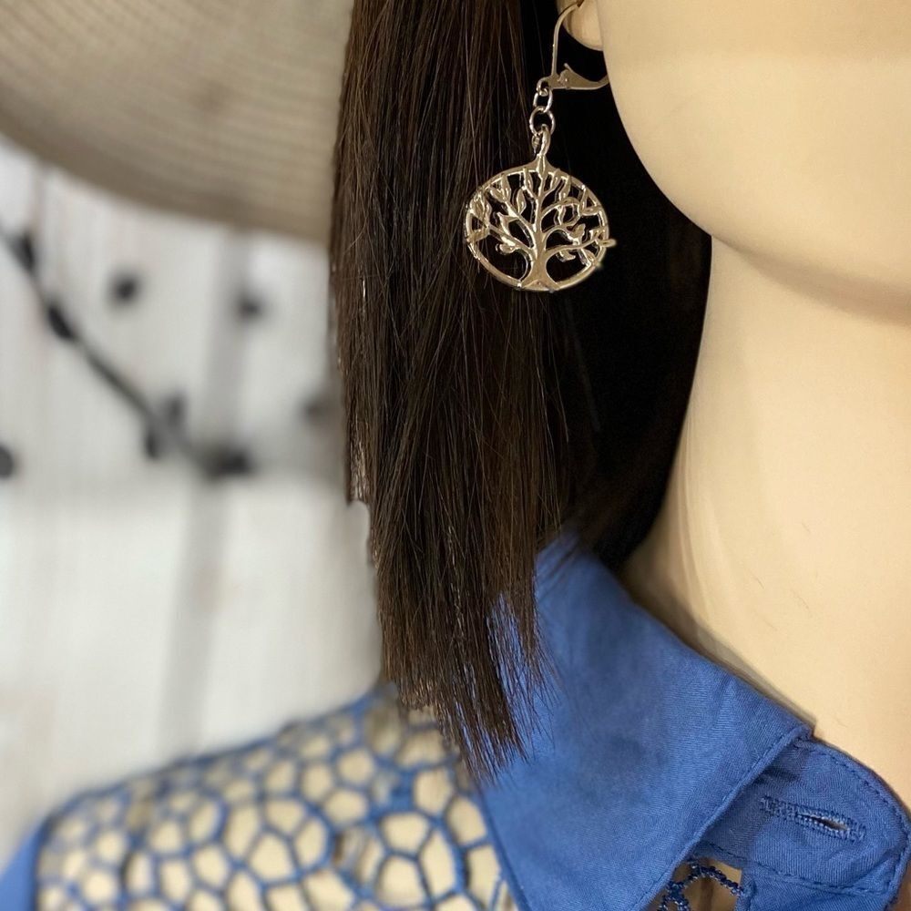 Silver Tree of Life Cut Out Clip Closure Dangle Earrings NEW